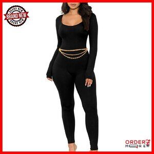 Long Sleeve Bodycon Jumpsuit - Polyester Spandex Slim Fit Club Wear